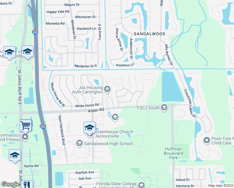 map of restaurants, bars, coffee shops, grocery stores, and more near 10075 Gate Parkway North in Jacksonville