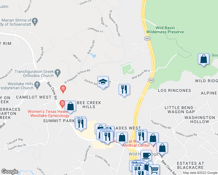 map of restaurants, bars, coffee shops, grocery stores, and more near 204 Loop Street in Buda