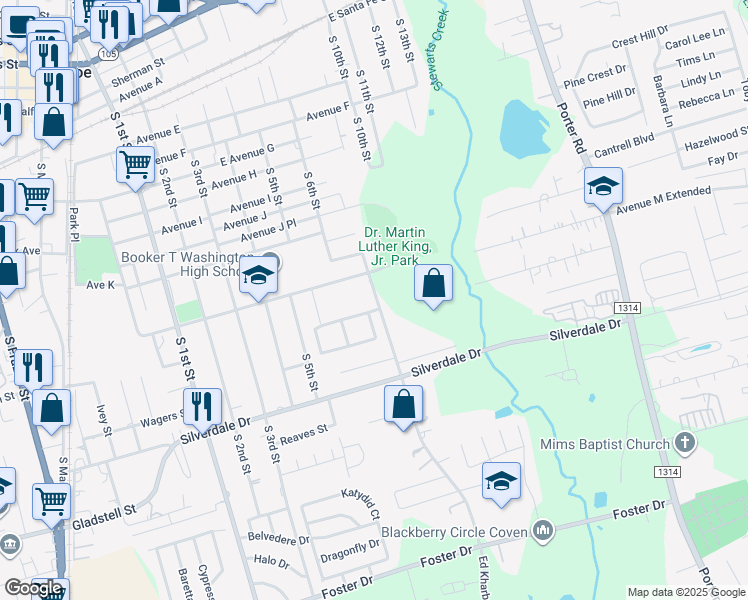 map of restaurants, bars, coffee shops, grocery stores, and more near 1101 South 7th Street in Conroe
