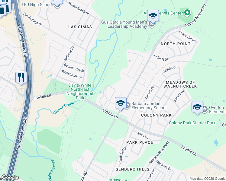 map of restaurants, bars, coffee shops, grocery stores, and more near 6700-6910 Johnny Morris Road in Austin