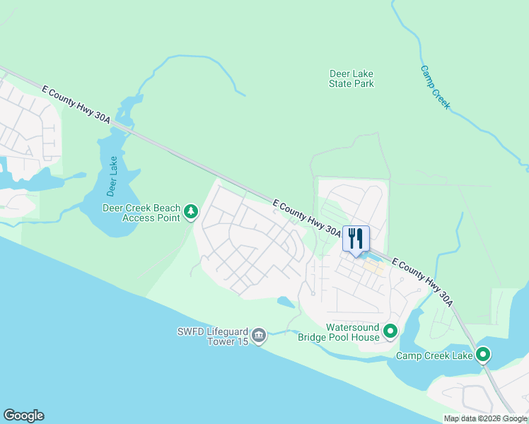 map of restaurants, bars, coffee shops, grocery stores, and more near 45 Founders Court in Rosemary Beach