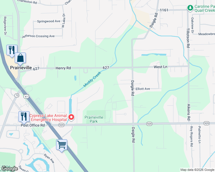 map of restaurants, bars, coffee shops, grocery stores, and more near 38441 Sweet Magnolia Drive in Prairieville