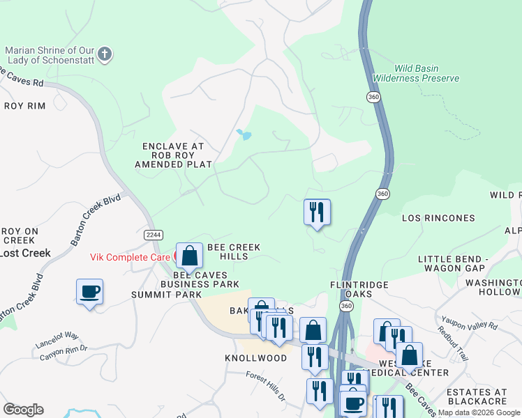 map of restaurants, bars, coffee shops, grocery stores, and more near 11 Ehrlich Road in Austin