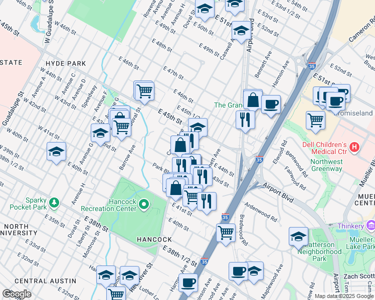 map of restaurants, bars, coffee shops, grocery stores, and more near in Austin