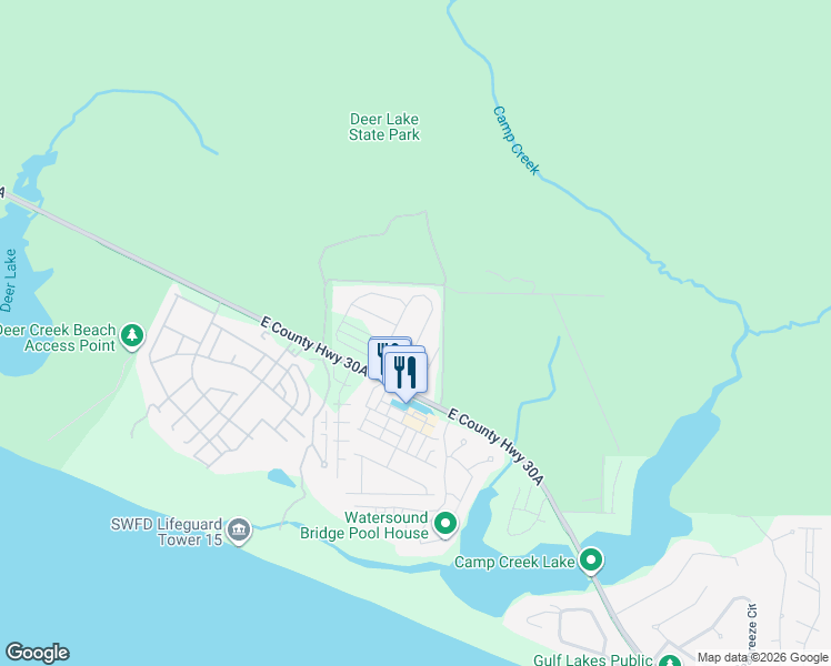 map of restaurants, bars, coffee shops, grocery stores, and more near 11 Pine Lands Loop East in Santa Rosa Beach