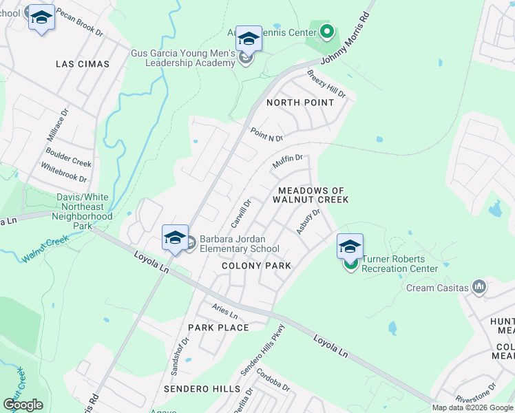 map of restaurants, bars, coffee shops, grocery stores, and more near 6800 Bryonwood Drive in Austin