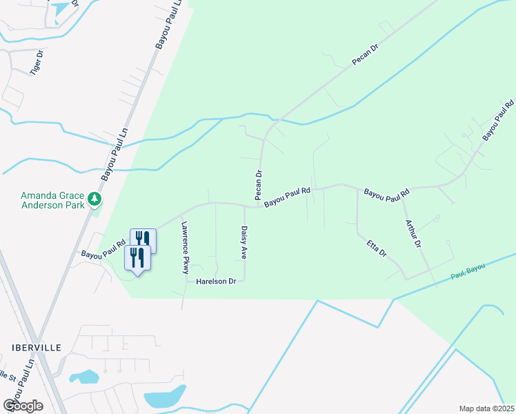 map of restaurants, bars, coffee shops, grocery stores, and more near 1681 Pecan Drive in Saint Gabriel