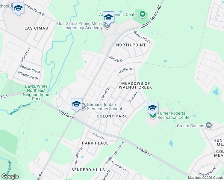 map of restaurants, bars, coffee shops, grocery stores, and more near 6800 Bryonwood Drive in Austin