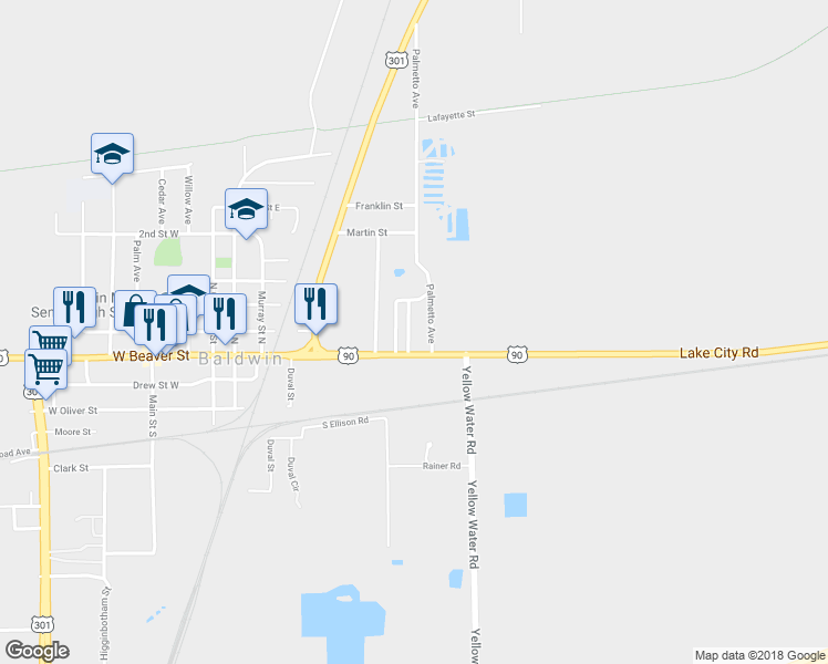map of restaurants, bars, coffee shops, grocery stores, and more near 121 Monterey Boulevard in Baldwin