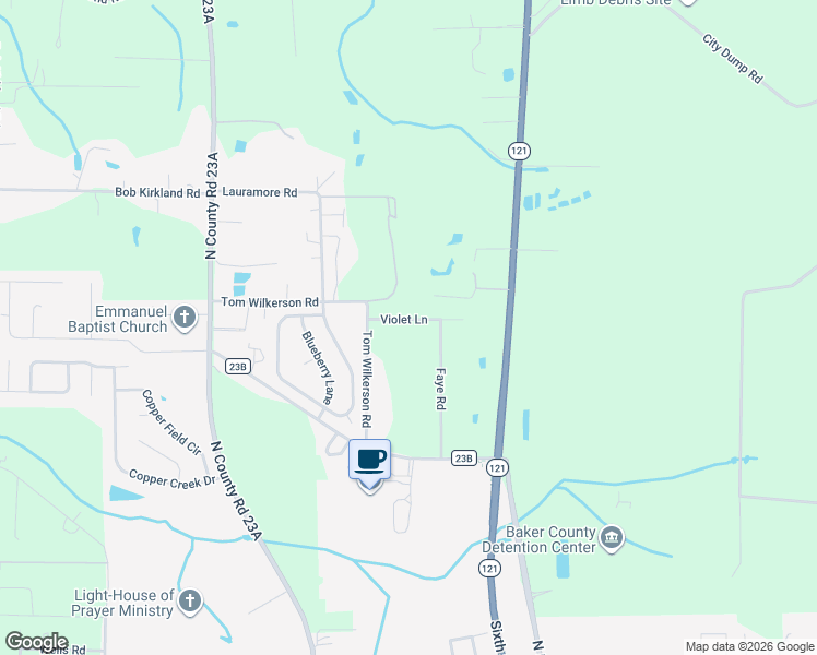 map of restaurants, bars, coffee shops, grocery stores, and more near 5214 Violet Lane in Macclenny