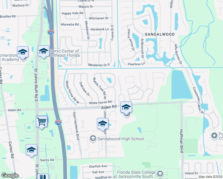 map of restaurants, bars, coffee shops, grocery stores, and more near 2533 White Horse Road East in Jacksonville