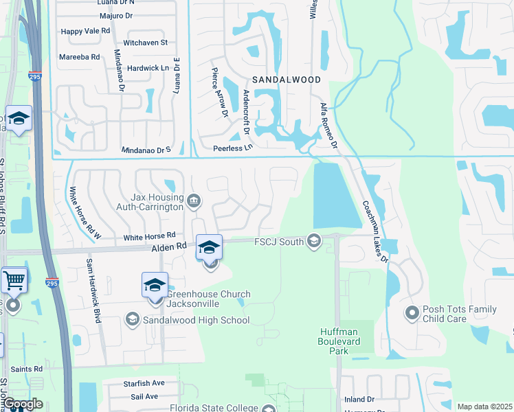 map of restaurants, bars, coffee shops, grocery stores, and more near 2403 North Seabury Place in Jacksonville