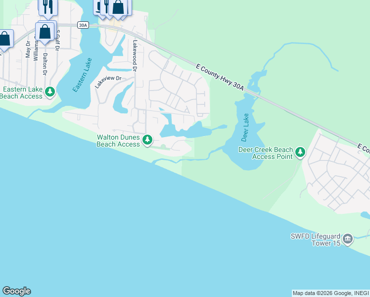 map of restaurants, bars, coffee shops, grocery stores, and more near 440 Beachfront Trail in Santa Rosa Beach