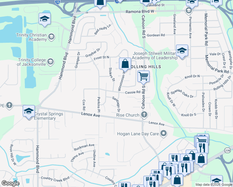 map of restaurants, bars, coffee shops, grocery stores, and more near 1083 Stokes Street in Jacksonville