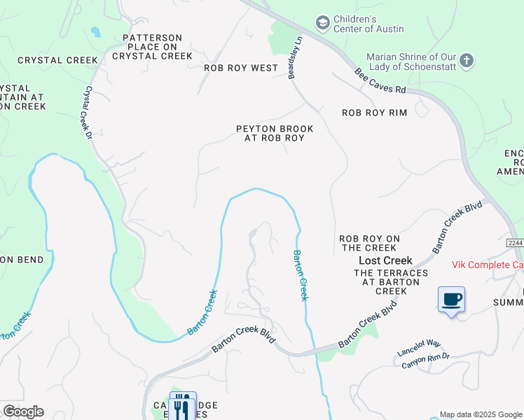 map of restaurants, bars, coffee shops, grocery stores, and more near 1207 Barton Creek Boulevard in Austin