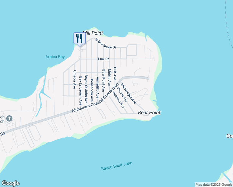 map of restaurants, bars, coffee shops, grocery stores, and more near 5410 Florida Avenue in Orange Beach