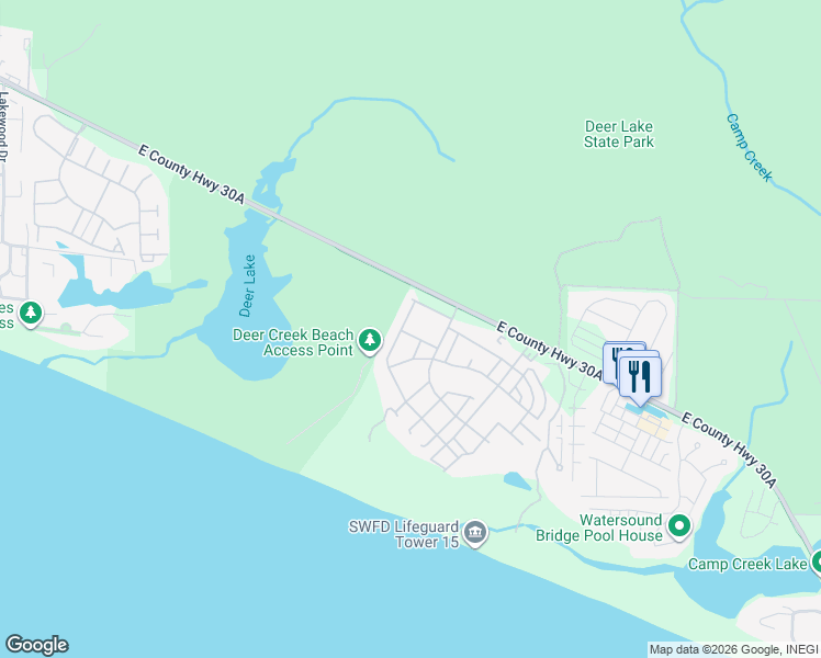 map of restaurants, bars, coffee shops, grocery stores, and more near 83 Salt Box Lane in Watersound