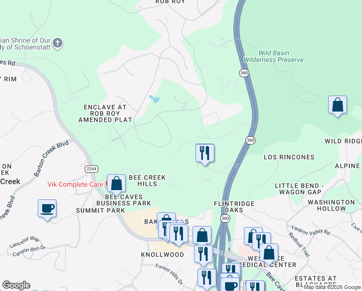 map of restaurants, bars, coffee shops, grocery stores, and more near 299 Loop Court in Austin