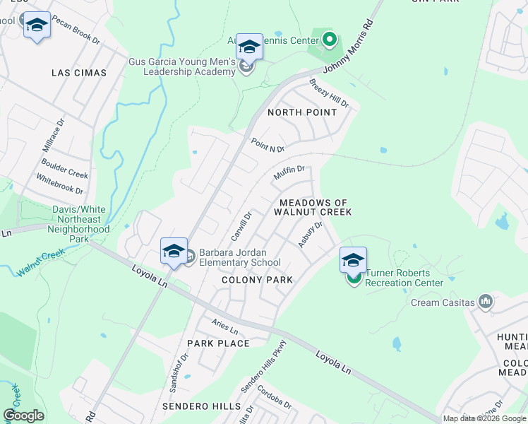 map of restaurants, bars, coffee shops, grocery stores, and more near 6705 Colony Park Cove in Austin