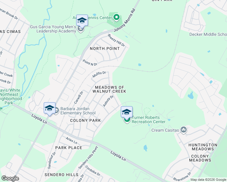 map of restaurants, bars, coffee shops, grocery stores, and more near 7207 Ritchie Drive in Austin