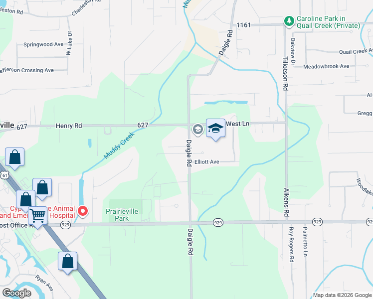 map of restaurants, bars, coffee shops, grocery stores, and more near 16200 Louisiana 930 in Prairieville