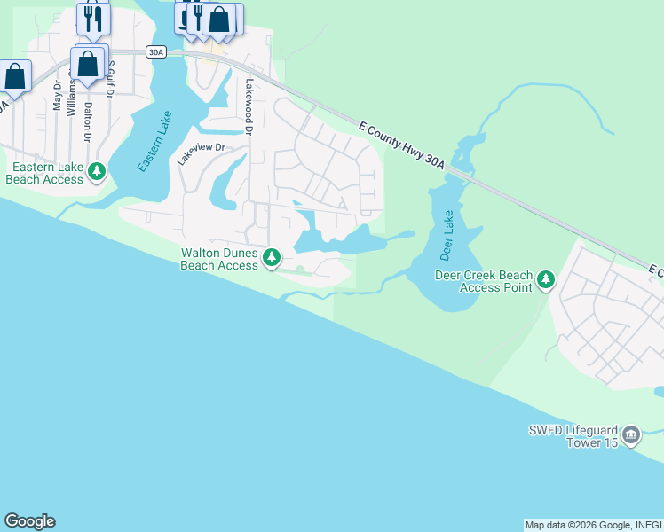 map of restaurants, bars, coffee shops, grocery stores, and more near 440 Beachfront Trail in Santa Rosa Beach