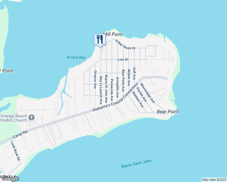 map of restaurants, bars, coffee shops, grocery stores, and more near 5384 Pensacola Avenue in Orange Beach
