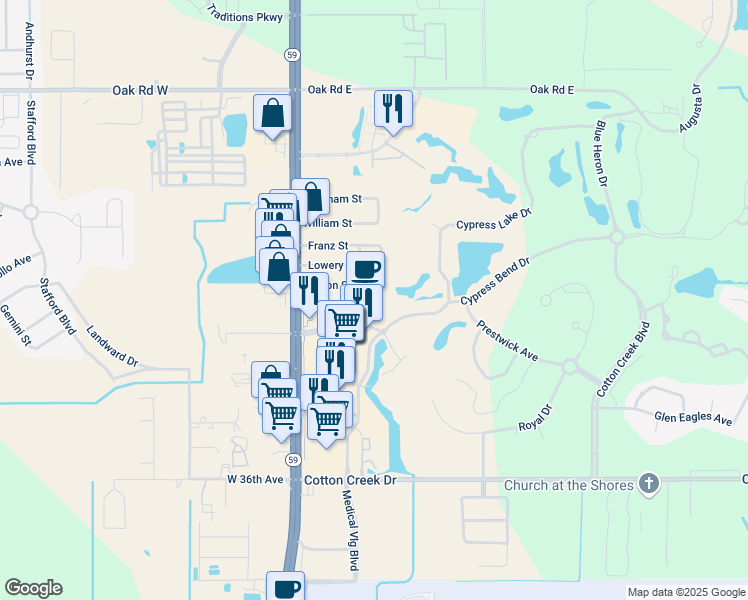 map of restaurants, bars, coffee shops, grocery stores, and more near in Gulf Shores