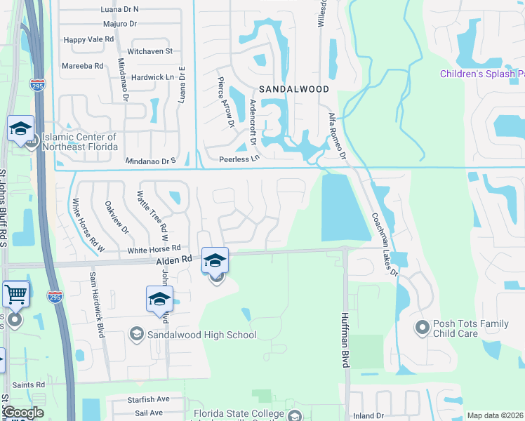 map of restaurants, bars, coffee shops, grocery stores, and more near 2452 North Seabury Place in Jacksonville