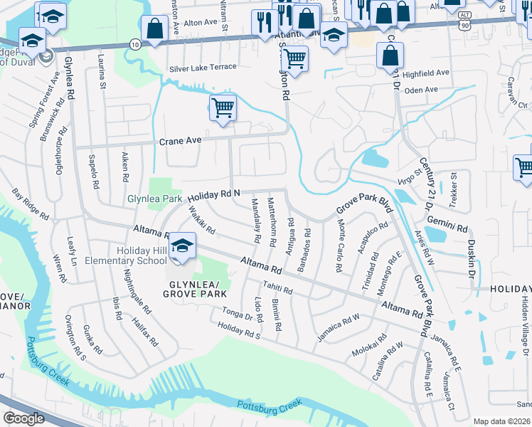 map of restaurants, bars, coffee shops, grocery stores, and more near in Jacksonville