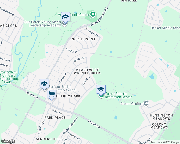 map of restaurants, bars, coffee shops, grocery stores, and more near 7217 Ritchie Drive in Austin