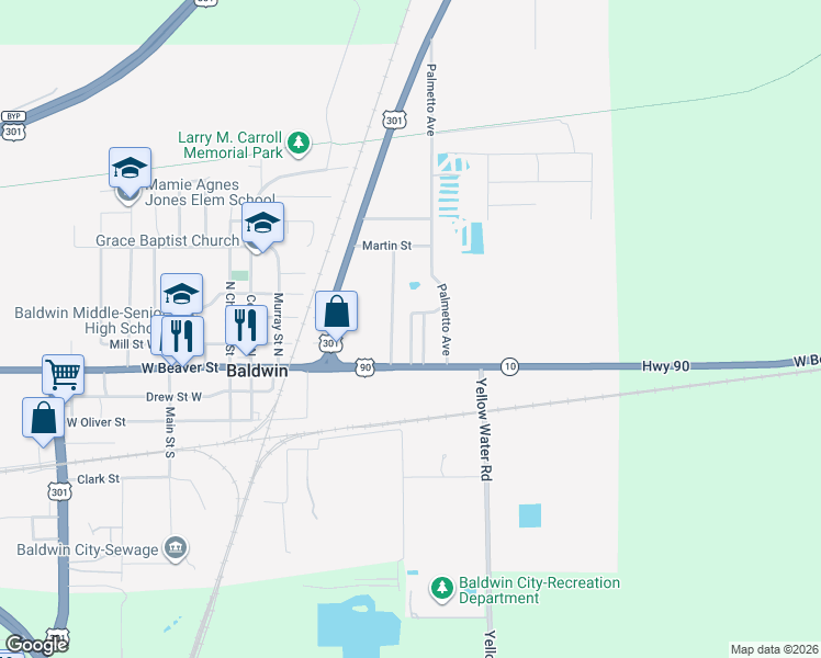 map of restaurants, bars, coffee shops, grocery stores, and more near 164 Hollywood Avenue in Baldwin