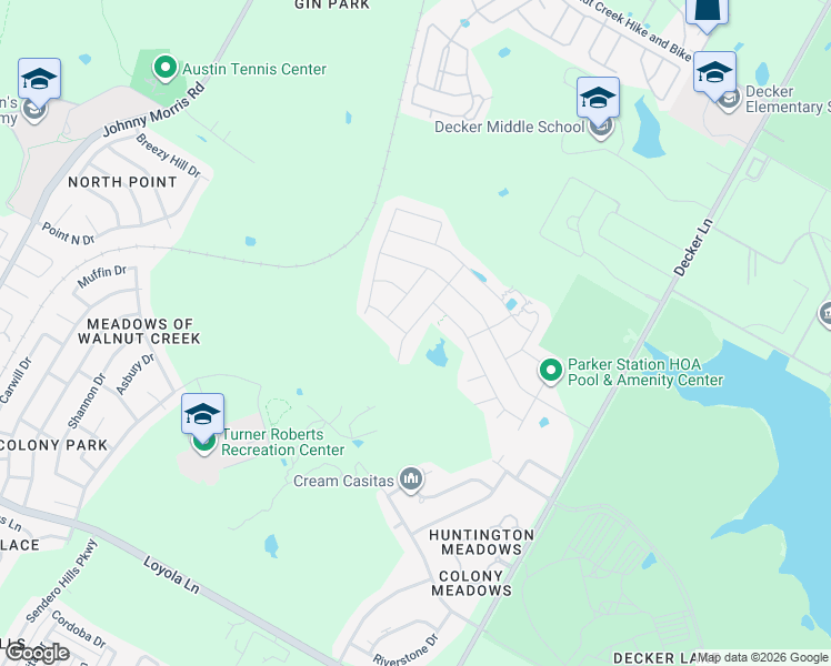 map of restaurants, bars, coffee shops, grocery stores, and more near 7401 Peggie Nell Drive in Austin