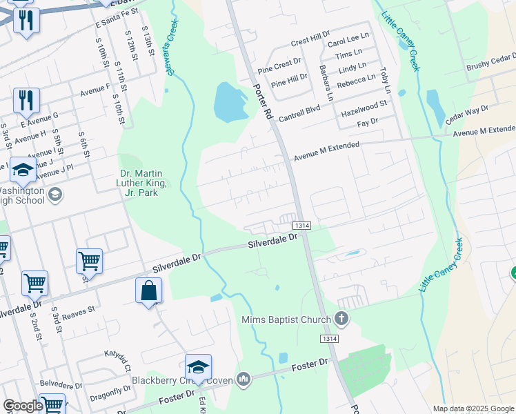 map of restaurants, bars, coffee shops, grocery stores, and more near 1406 Vine Road in Conroe