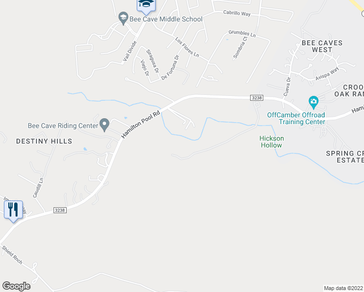 map of restaurants, bars, coffee shops, grocery stores, and more near 15603 Hamilton Pool Road in Austin