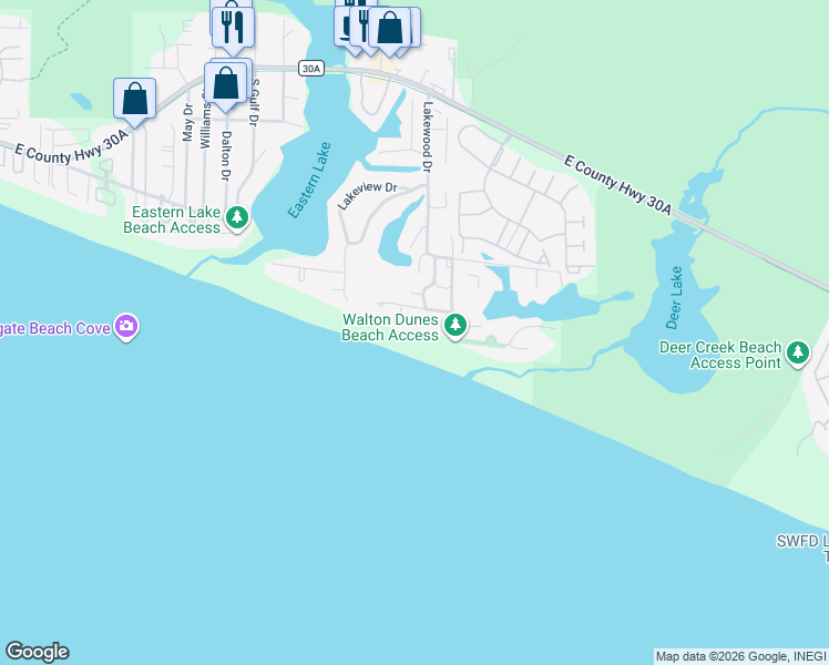 map of restaurants, bars, coffee shops, grocery stores, and more near 73 Chivas Lane in Santa Rosa Beach