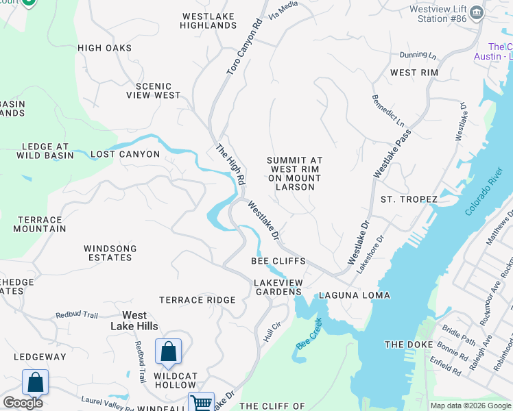 map of restaurants, bars, coffee shops, grocery stores, and more near 1810 Westlake Drive in Austin