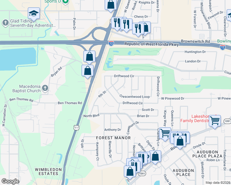 map of restaurants, bars, coffee shops, grocery stores, and more near 124 Hardwood Drive in Slidell