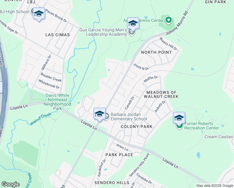map of restaurants, bars, coffee shops, grocery stores, and more near 7101 Howerington Circle in Austin