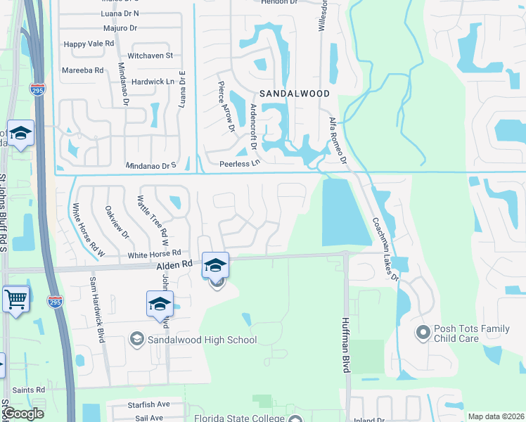 map of restaurants, bars, coffee shops, grocery stores, and more near 2452 North Seabury Place in Jacksonville