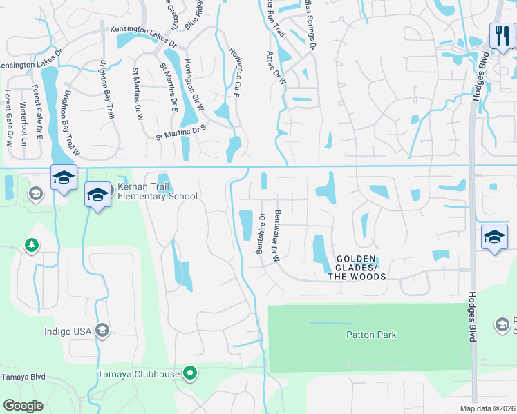 map of restaurants, bars, coffee shops, grocery stores, and more near 2410 Bentshire Drive in Jacksonville