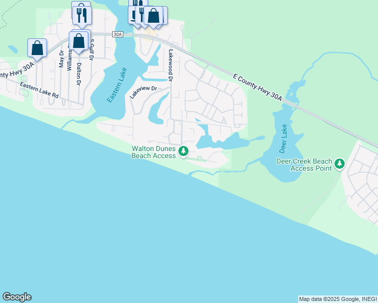 map of restaurants, bars, coffee shops, grocery stores, and more near 207 Beachfront Trail in Santa Rosa Beach
