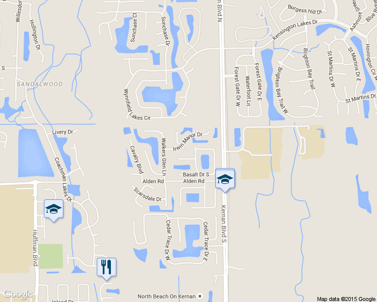 map of restaurants, bars, coffee shops, grocery stores, and more near 2235 Walnut Creek Court South in Jacksonville