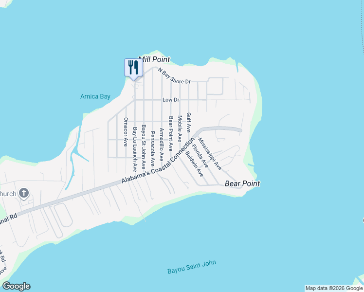 map of restaurants, bars, coffee shops, grocery stores, and more near 5407 Mobile Avenue in Orange Beach