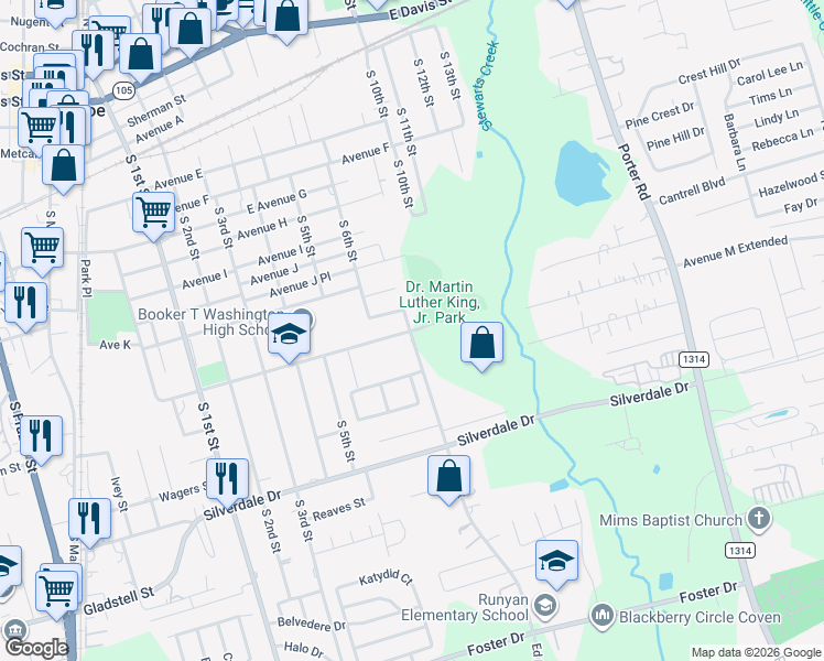 map of restaurants, bars, coffee shops, grocery stores, and more near Avenue M in Conroe