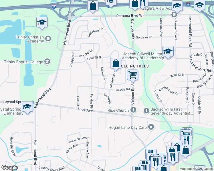 map of restaurants, bars, coffee shops, grocery stores, and more near 1083 Stokes Street in Jacksonville