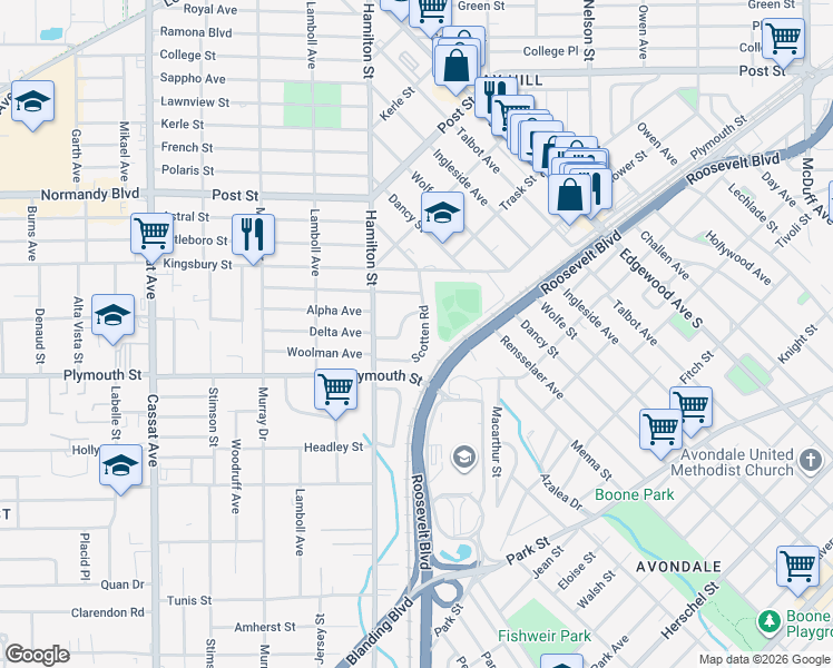 map of restaurants, bars, coffee shops, grocery stores, and more near 1146 Scotten Road in Jacksonville