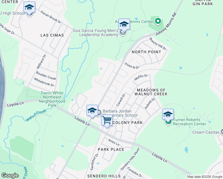 map of restaurants, bars, coffee shops, grocery stores, and more near 7101 Howerington Circle in Austin