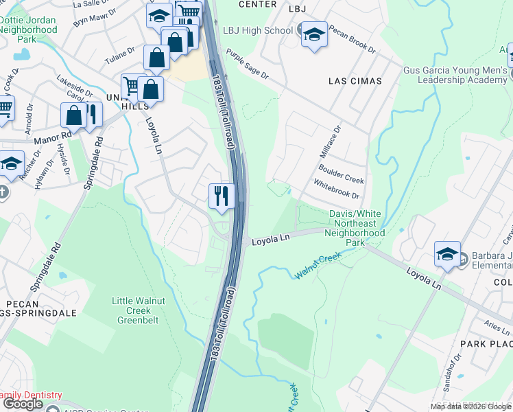 map of restaurants, bars, coffee shops, grocery stores, and more near 6571 Ed Bluestein Boulevard in Austin