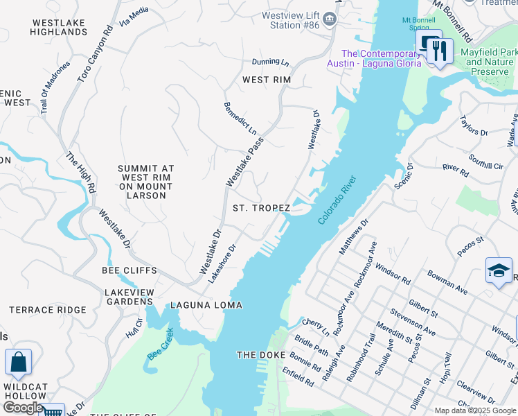 map of restaurants, bars, coffee shops, grocery stores, and more near 1923 Rue De Saint Tropez in Austin